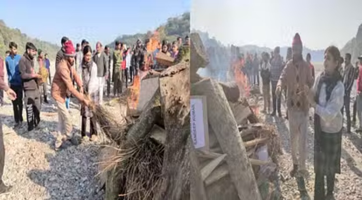 सूबेदार मेजर संदीप अवस्थी पंचतत्व में विलीन, बेटी ने दी पिता की पार्थिव देह को मुखाग्नि।